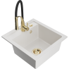 Mexen Vito 1-bowl granite sink with Aster kitchen faucet, white - 6503-20-73450-57-G