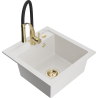 Mexen Vito granite sink 1-bowl with Aster kitchen faucet, white - 6503-20-73450-57-G