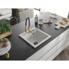 Mexen Vito 1-bowl granite sink with Aster kitchen faucet, white - 6503-20-73450-57-B