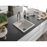 Mexen Vito granite kitchen sink 1-bowl with Aster kitchen faucet, white - 6503-20-73450-57-B