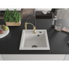 Mexen Vito 1-bowl granite sink with Aster kitchen faucet, white - 6503-20-73450-57-B