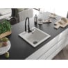 Mexen Vito 1-bowl granite sink with Aster kitchen tap, white - 6503-20-73450-70-B