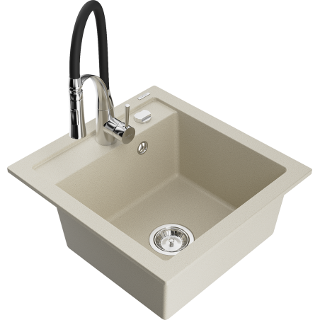 Mexen Vito 1-Bowl Granite Sink with Aster Kitchen Tap, Beige - 6503-69-73450-07