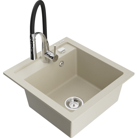 Mexen Vito 1-compartment granite sink with a kitchen mixer tap Aster, Beige - 6503-69-73450-07