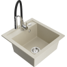 Mexen Vito 1-bowl granite sink with Aster kitchen faucet, beige - 6503-69-73450-07