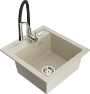 Mexen Vito 1-Bowl Granite Sink with Aster Kitchen Tap, Beige - 6503-69-73450-07