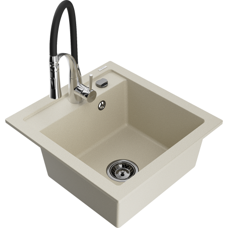 Mexen Vito 1-bowl granite sink with Aster kitchen tap, beige - 6503-69-73450-07-B