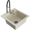 Mexen Vito granite sink 1-bowl with Aster kitchen faucet, beige - 6503-69-73450-07-B