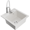 Mexen Vito 1-bowl granite sink with Aster kitchen faucet, white - 6503-20-73450-02