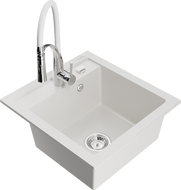 Mexen Vito 1-bowl granite sink with Aster kitchen faucet, white - 6503-20-73450-02