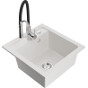 Mexen Vito 1-bowl granite sink with Aster kitchen faucet, white - 6503-20-73450-07