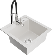 Mexen Vito 1-bowl granite sink with Aster kitchen faucet, white - 6503-20-73450-07