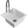 Mexen Vito granite kitchen sink 1-bowl with Aster kitchen faucet, white - 6503-20-73450-07-B