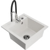 Mexen Vito granite sink 1-bowl with Aster kitchen faucet, white - 6503-20-73450-07-B