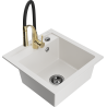 Mexen Matias 1.5-bowl granite sink with a drainer and Aster kitchen faucet, white - 6502-20-73450-57-B