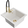 Mexen Vito 1-bowl granite sink with Aster kitchen faucet, white - 6503-20-73450-57-B