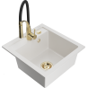 Mexen Vito granite kitchen sink 1-bowl with Aster kitchen faucet, white - 6503-20-73450-57-B