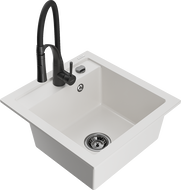 Mexen Vito granite single-bowl sink with Aster kitchen faucet, white - 6503-20-73450-70-B