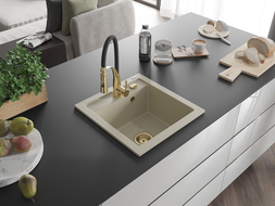 Mexen Vito 1-compartment granite sink with a kitchen mixer tap Aster, Beige - 6503-69-73450-57-G