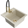 Mexen Vito 1-bowl granite sink with Aster kitchen faucet, beige - 6503-69-73450-57-G