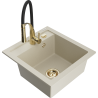 Mexen Vito granite single-bowl sink with Aster kitchen faucet, beige - 6503-69-73450-57-G