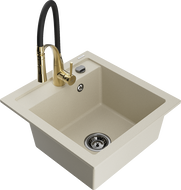 Mexen Vito 1-bowl granite sink with Aster kitchen tap, beige - 6503-69-73450-57-B