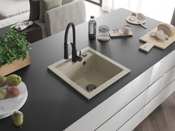 Mexen Vito 1-compartment granite sink with a kitchen mixer tap Aster, Beige - 6503-69-73450-70-B