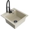 Mexen Vito 1-bowl granite sink with Aster kitchen faucet, beige - 6503-69-73450-70-B