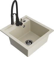 Mexen Vito 1-bowl Granite Sink with Aster Kitchen Tap, Beige - 6503-69-73450-70-B