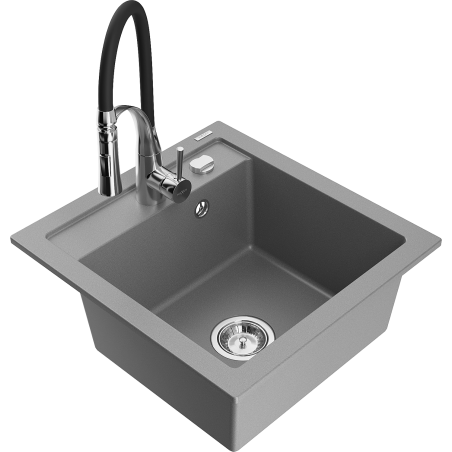 Mexen Vito 1-bowl granite sink with Aster kitchen faucet, gray - 6503-71-73450-07