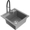 Mexen Vito 1-bowl granite kitchen sink with Aster faucet, gray - 6503-71-73450-07