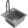 Mexen Vito 1-bowl granite sink with Aster kitchen faucet, gray - 6503-71-73450-07