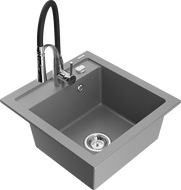 Mexen Vito 1-bowl granite kitchen sink with Aster faucet, gray - 6503-71-73450-07
