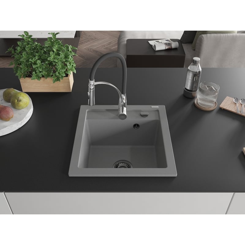 Mexen Vito granite single-bowl kitchen sink with Aster faucet, gray - 6503-71-73450-07-B