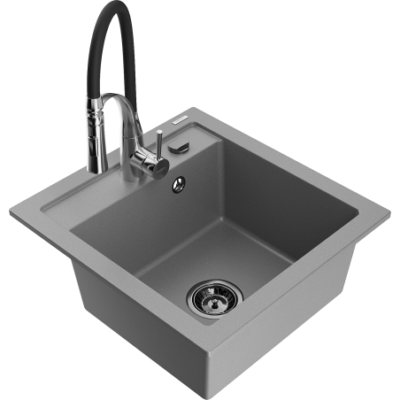 Mexen Vito 1-bowl granite sink with Aster kitchen faucet, gray - 6503-71-73450-07-B