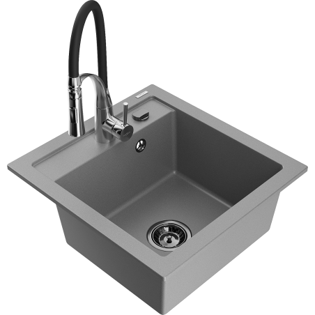 Mexen Vito granite single-bowl kitchen sink with Aster faucet, gray - 6503-71-73450-07-B