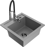 Mexen Vito granite single-bowl kitchen sink with Aster faucet, gray - 6503-71-73450-07-B