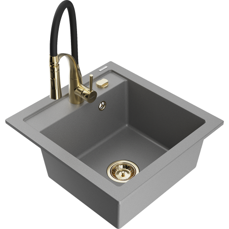 Mexen Vito granite kitchen sink 1-bowl with Aster kitchen tap, grey - 6503-71-73450-57-G