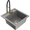 Mexen Vito granite kitchen sink single-bowl with Aster kitchen faucet, gray - 6503-71-73450-57-G