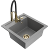 Mexen Vito granite sink single-bowl with Aster kitchen faucet, gray - 6503-71-73450-57-G