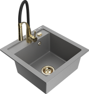 Mexen Vito granite sink single-bowl with Aster kitchen faucet, gray - 6503-71-73450-57-G