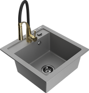 Mexen Vito granite kitchen sink 1-bowl with Aster kitchen faucet, gray - 6503-71-73450-57-B