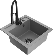 Mexen Vito granite kitchen sink 1-bowl with Aster kitchen faucet, gray - 6503-71-73450-70-B