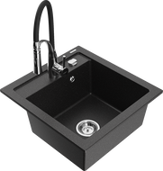 Mexen Vito granite kitchen sink 1-bowl with Aster kitchen faucet, black/silver metallic - 6503-73-73450-07