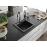 Mexen Vito 1-bowl granite sink with Aster kitchen tap, black/silver metallic - 6503-73-73450-07-B