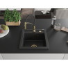 Mexen Vito granite kitchen sink 1-bowl with Aster kitchen faucet, black/silver metallic - 6503-73-73450-57-G