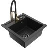 Mexen Vito granite sink 1-bowl with Aster kitchen tap, black/silver metallic-6503-73-73450-57-B