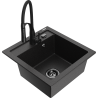 Mexen Vito 1-bowl granite sink with Aster kitchen faucet, black/silver metallic - 6503-73-73450-70-B