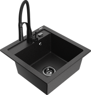 Mexen Vito 1-compartment granite sink with a kitchen mixer tap Aster, Black/Silver metallic- 6503-73-73450-70-B