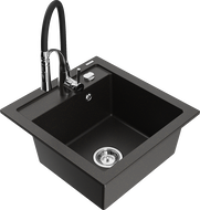 Mexen Vito granite kitchen sink 1-bowl with Aster kitchen faucet, black/gold metallic - 6503-75-73450-07